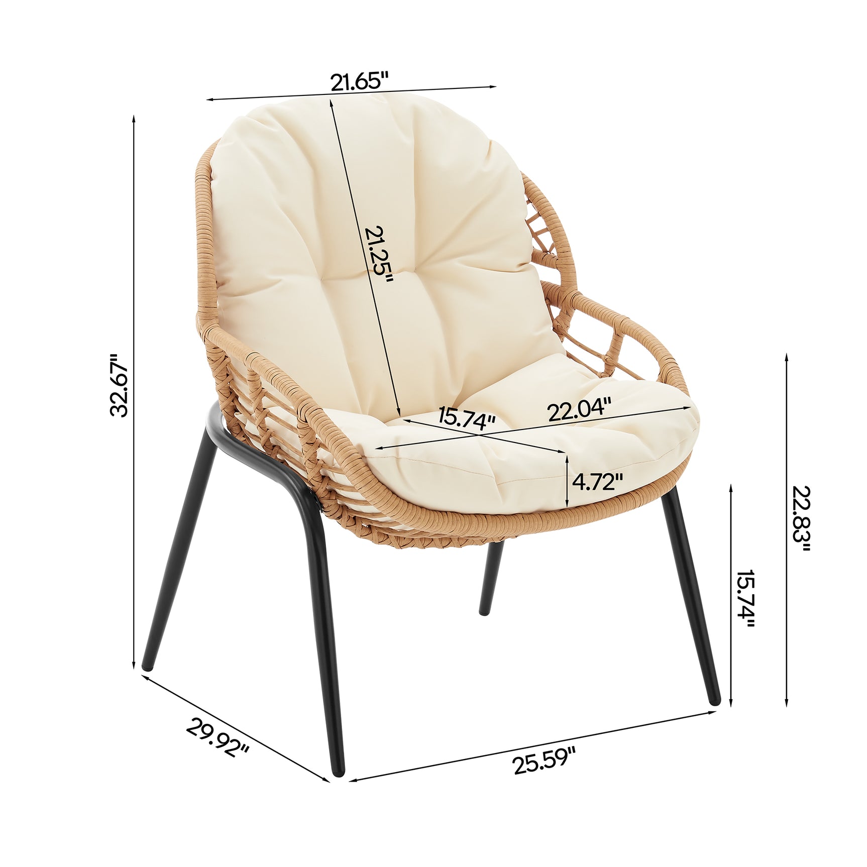 Pine 4-Piece Patio Conversation Set in Cream - Ornate Home
