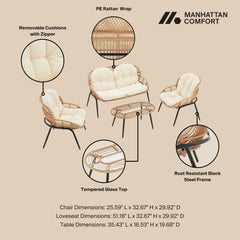 Pine 4-Piece Patio Conversation Set in Cream - Ornate Home