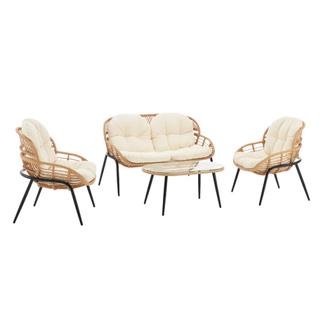 Pine 4-Piece Patio Conversation Set in Cream - Ornate Home