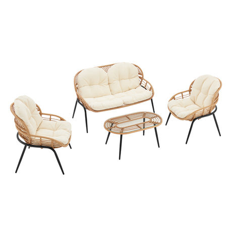 Pine 4-Piece Patio Conversation Set in Cream - Ornate Home