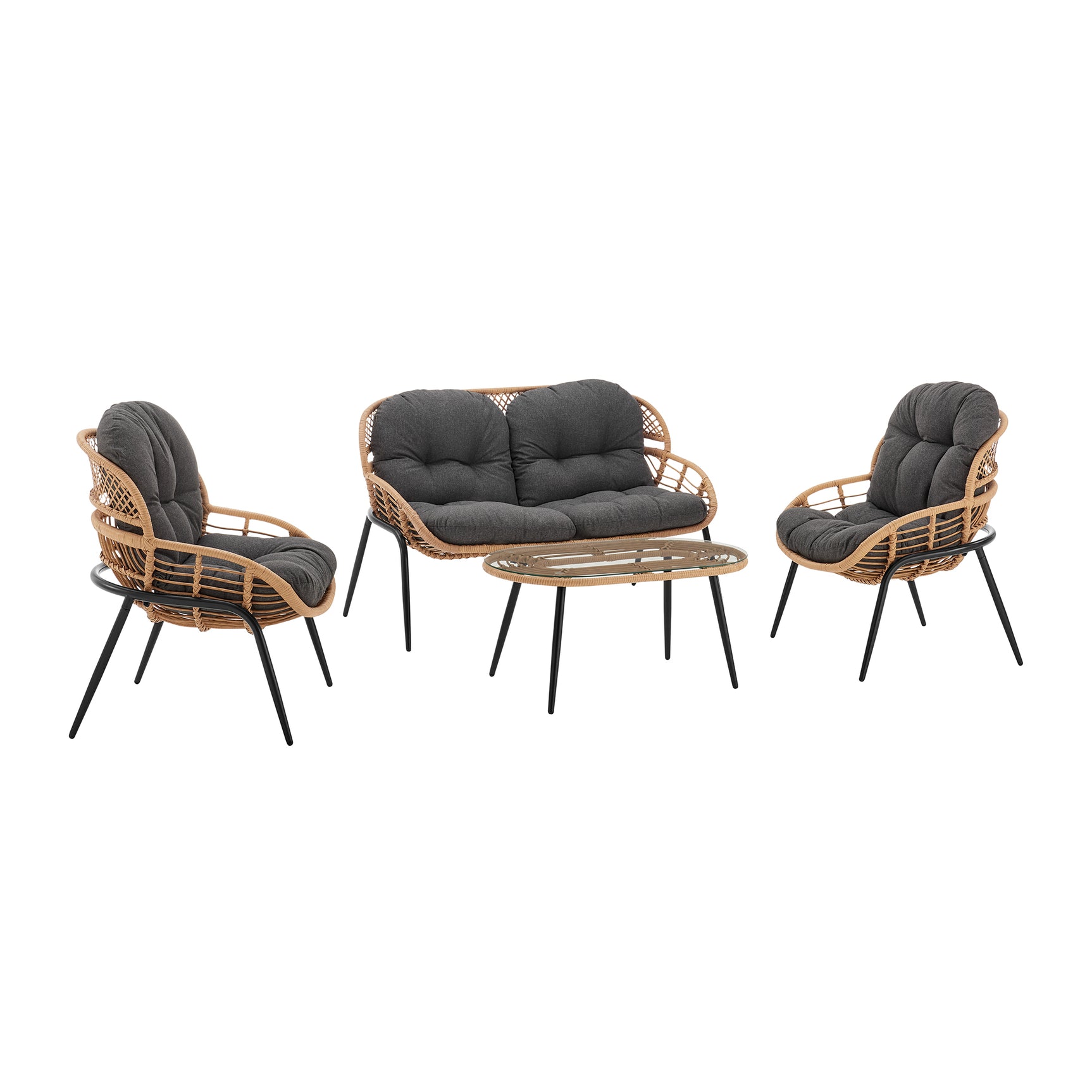 Pine 4-Piece Patio Conversation Set in Grey - Ornate Home