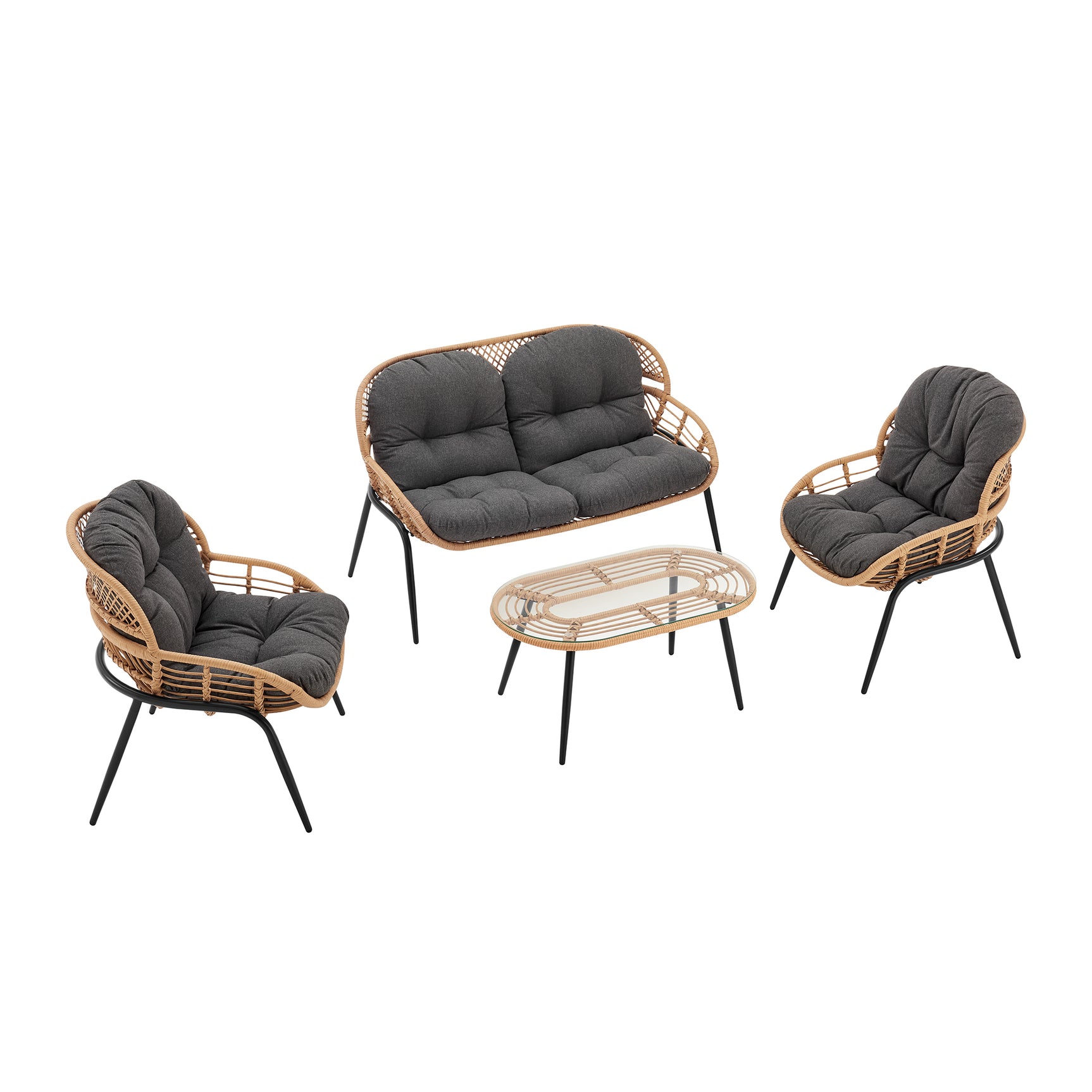 Pine 4-Piece Patio Conversation Set in Grey - Ornate Home