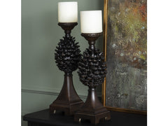 Pine Bluff Brown Candle Holders - Ornate Home