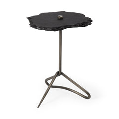 Pinera Black Slate Top with Triangular Iron Base Accent Table - Ornate Home