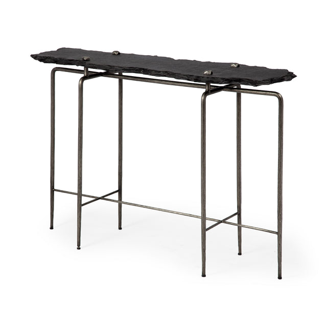 Pinera Black Slate with Iron Base Console Table - Ornate Home