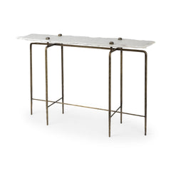 Pinera White/Gold Marble Top Iron Base Console Table - Ornate Home