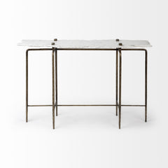 Pinera White/Gold Marble Top Iron Base Console Table - Ornate Home