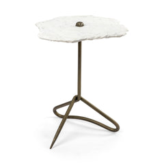 Pinera White/Gold Marble with Triangluar Iron Base Accent Table - Ornate Home