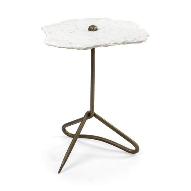 Pinera White/Gold Marble with Triangluar Iron Base Accent Table - Ornate Home
