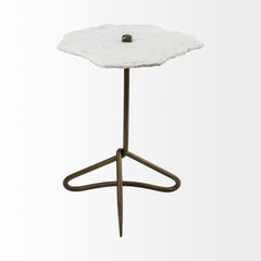 Pinera White/Gold Marble with Triangluar Iron Base Accent Table - Ornate Home