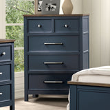 Pinetop Blue/Dark Brown Twin 5 Piece Bedroom Set w/Chest - Ornate Home