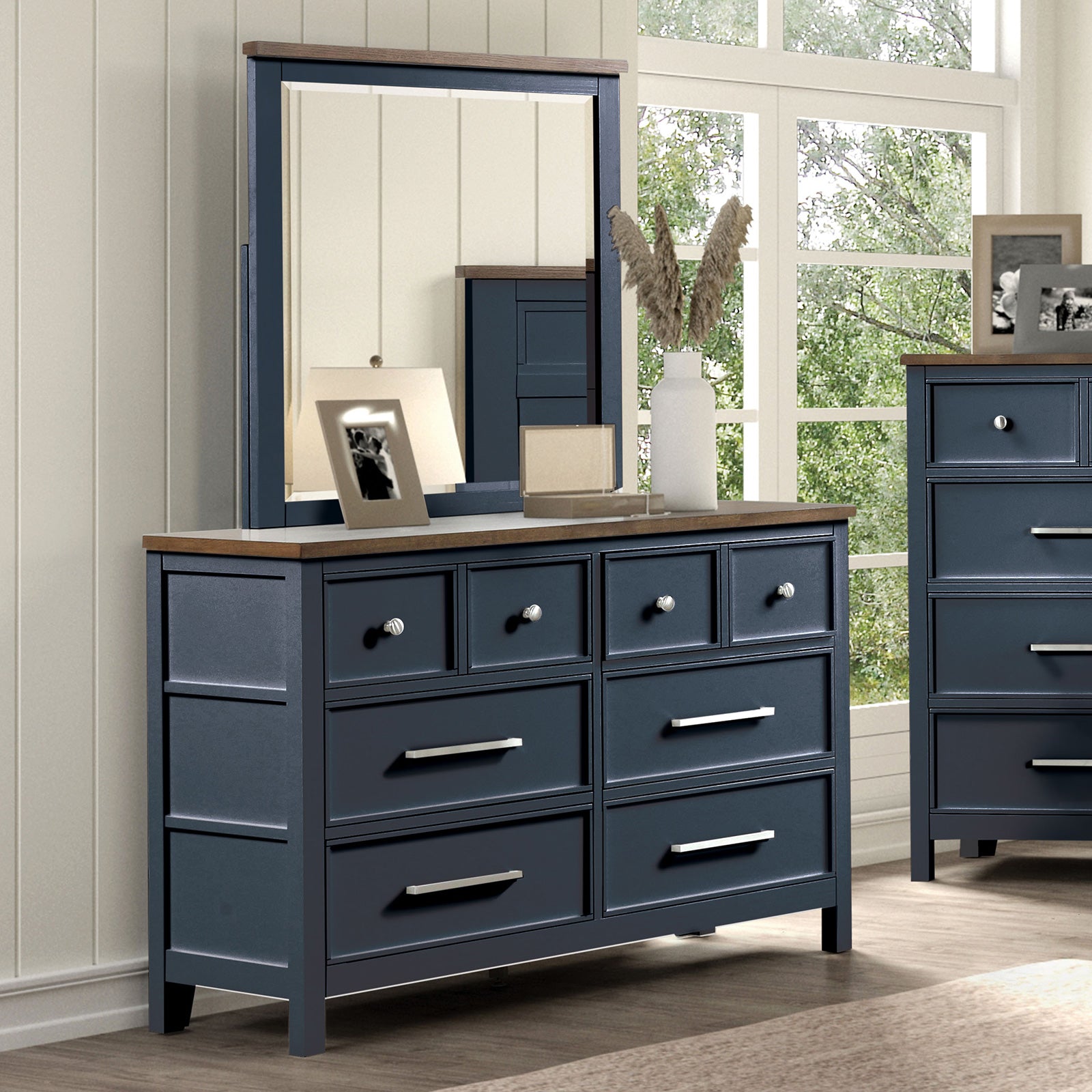 Pinetop Blue/Dark Brown Twin 5 Piece Bedroom Set w/Chest - Ornate Home