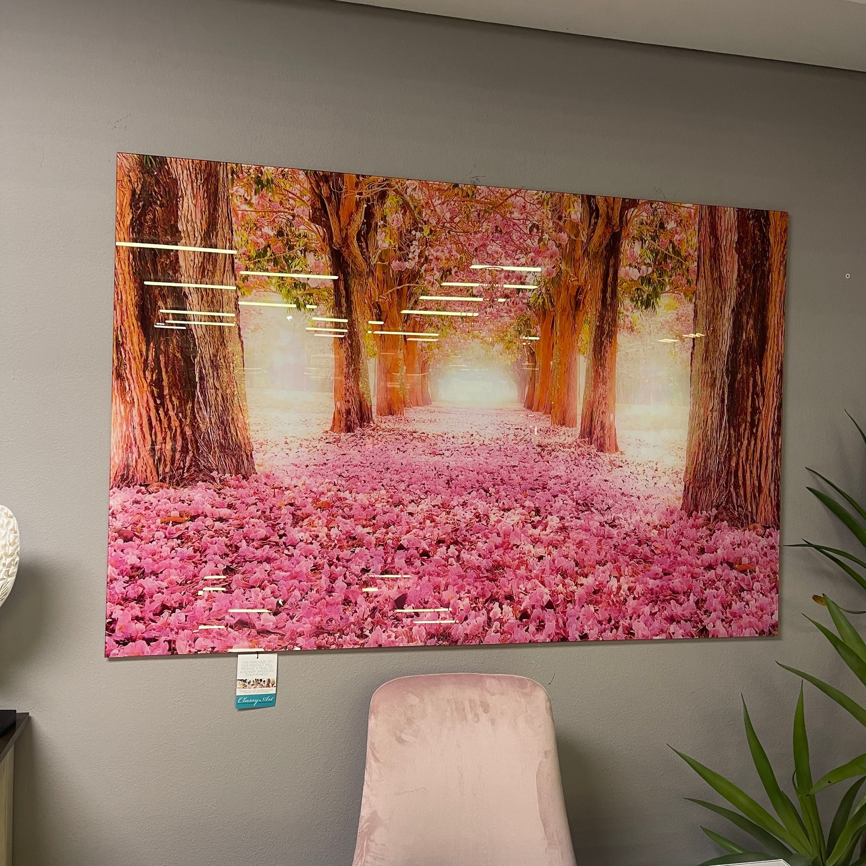 Pink Cherry Blossom Tempered Glass w / Foil Wall Art - Ornate Home