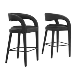 Pinnacle Black Vegan Leather Bar Stool (Set of 2) - Ornate Home