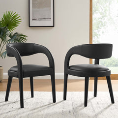 Pinnacle Black Vinyl Vegan Leather Dining Chair (Set of 2) - Ornate Home