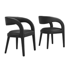 Pinnacle Black Vinyl Vegan Leather Dining Chair (Set of 2) - Ornate Home
