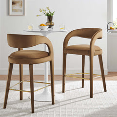 Pinnacle Brown/Gold Performance Velvet Bar Stool (Set of 2) - Ornate Home