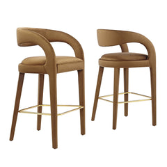 Pinnacle Brown/Gold Performance Velvet Bar Stool (Set of 2) - Ornate Home
