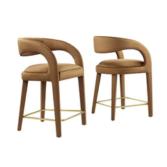Pinnacle Brown/Gold Performance Velvet Counter Stool (Set of 2) - Ornate Home