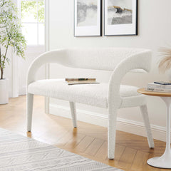 Pinnacle Ivory Boucle Fabric Accent Bench - Ornate Home