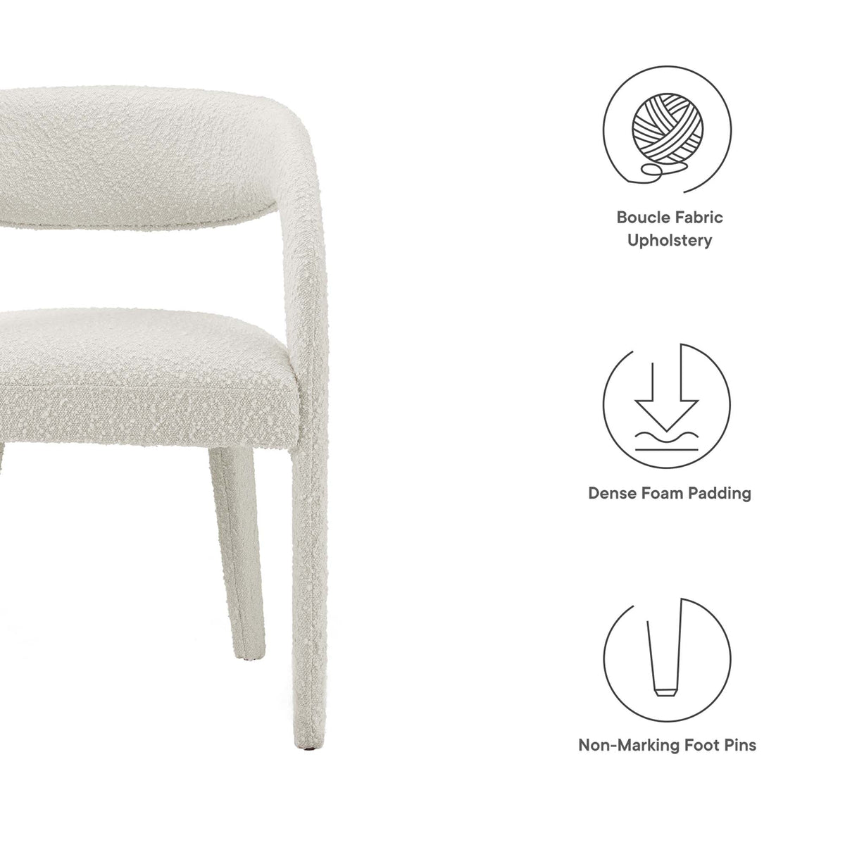 Pinnacle Ivory Boucle Upholstered Dining Chair (Set of 2) - Ornate Home