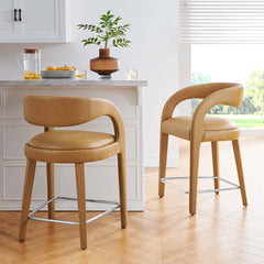 Pinnacle Tan/Silver Vegan Leather Counter Stool (Set of 2) - Ornate Home