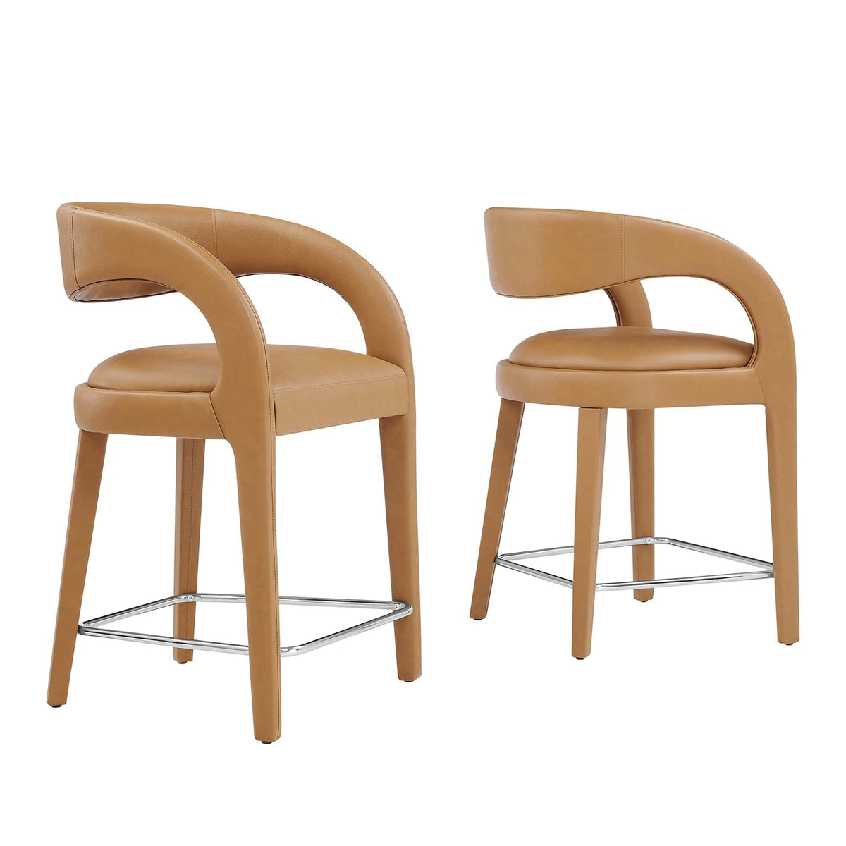 Pinnacle Tan/Silver Vegan Leather Counter Stool (Set of 2) - Ornate Home