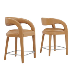 Pinnacle Tan/Silver Vegan Leather Counter Stool (Set of 2) - Ornate Home