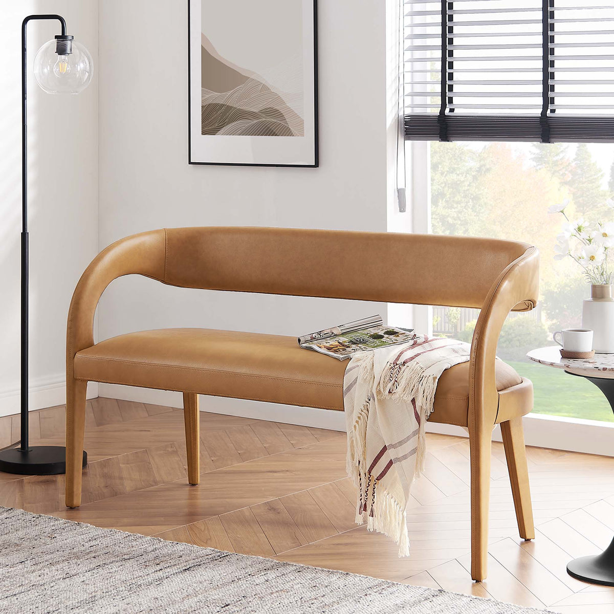 Pinnacle Tan Vegan Leather Accent Bench - Ornate Home
