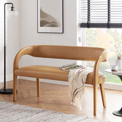 Pinnacle Tan Vegan Leather Accent Bench - Ornate Home