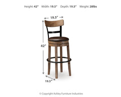 Pinnadel Light Brown Bar Height Bar Chair - Ornate Home