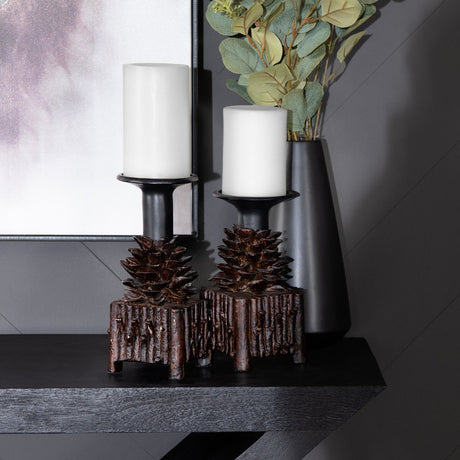 Pinola Brown/Black Candle Holders - Ornate Home