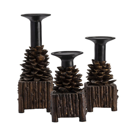 Pinola Brown/Black Candle Holders - Ornate Home