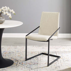 Pitch Black/Beige Upholstered Fabric Dining Armchair - Ornate Home