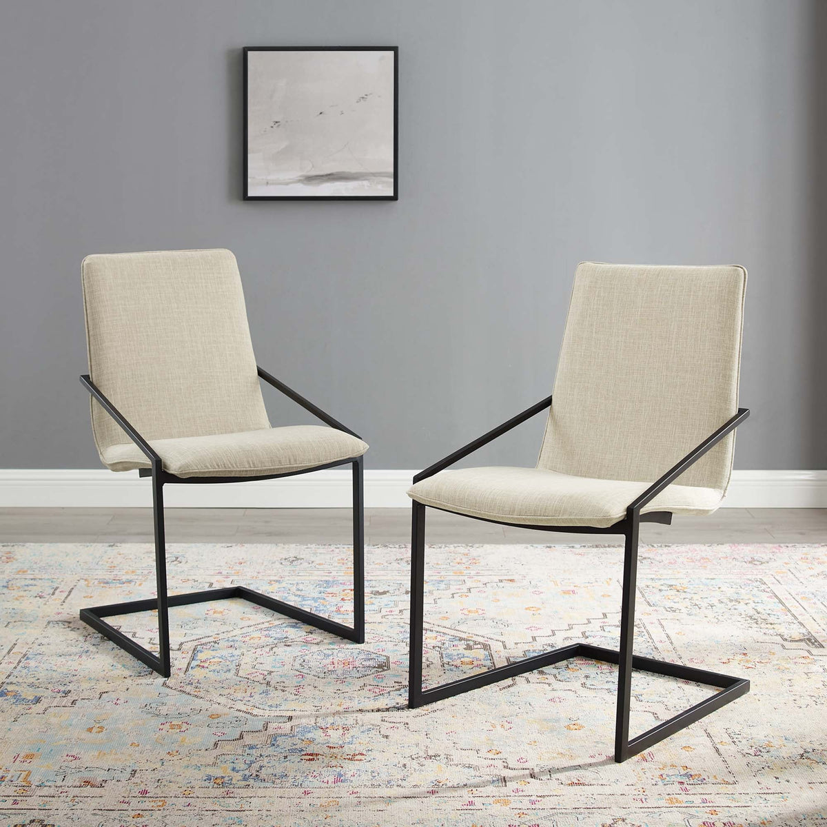Pitch Black/Beige Upholstered Fabric Dining Armchair (Set of 2) - Ornate Home