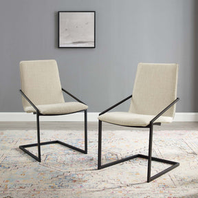 Pitch Black/Beige Upholstered Fabric Dining Armchair (Set of 2) - Ornate Home
