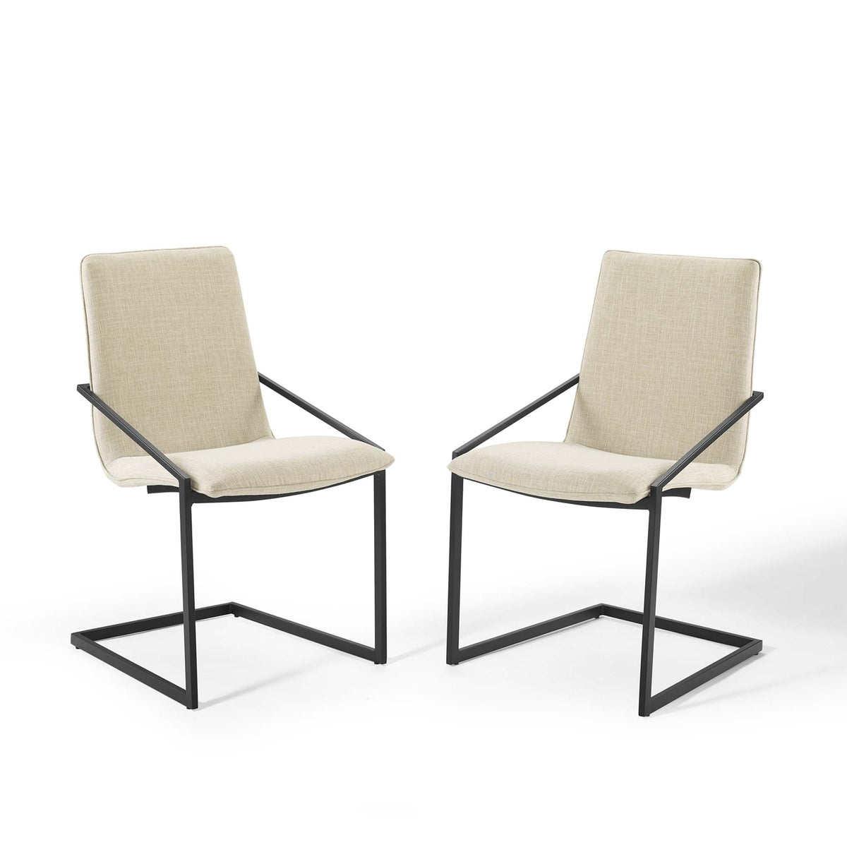 Pitch Black/Beige Upholstered Fabric Dining Armchair (Set of 2) - Ornate Home