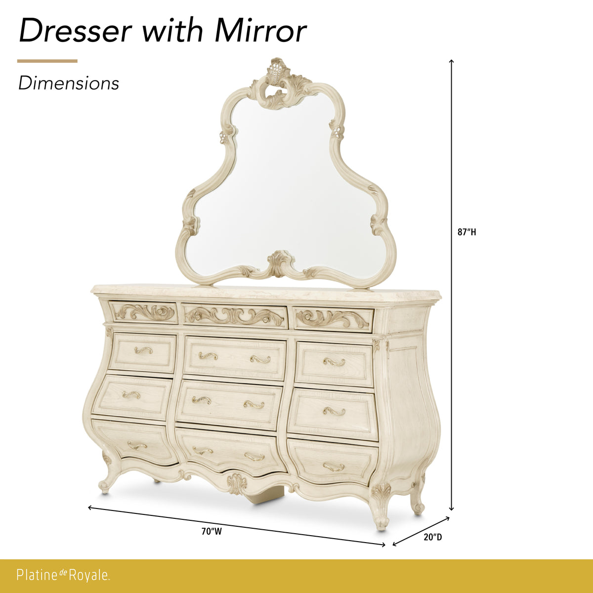 Platine de Royale Champagne Dresser with Mirror