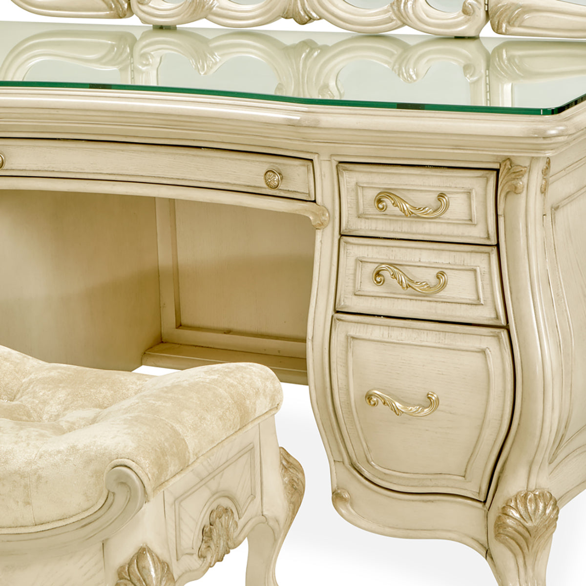 Platine de Royale Champagne Vanity Set with Mirror and Bench
