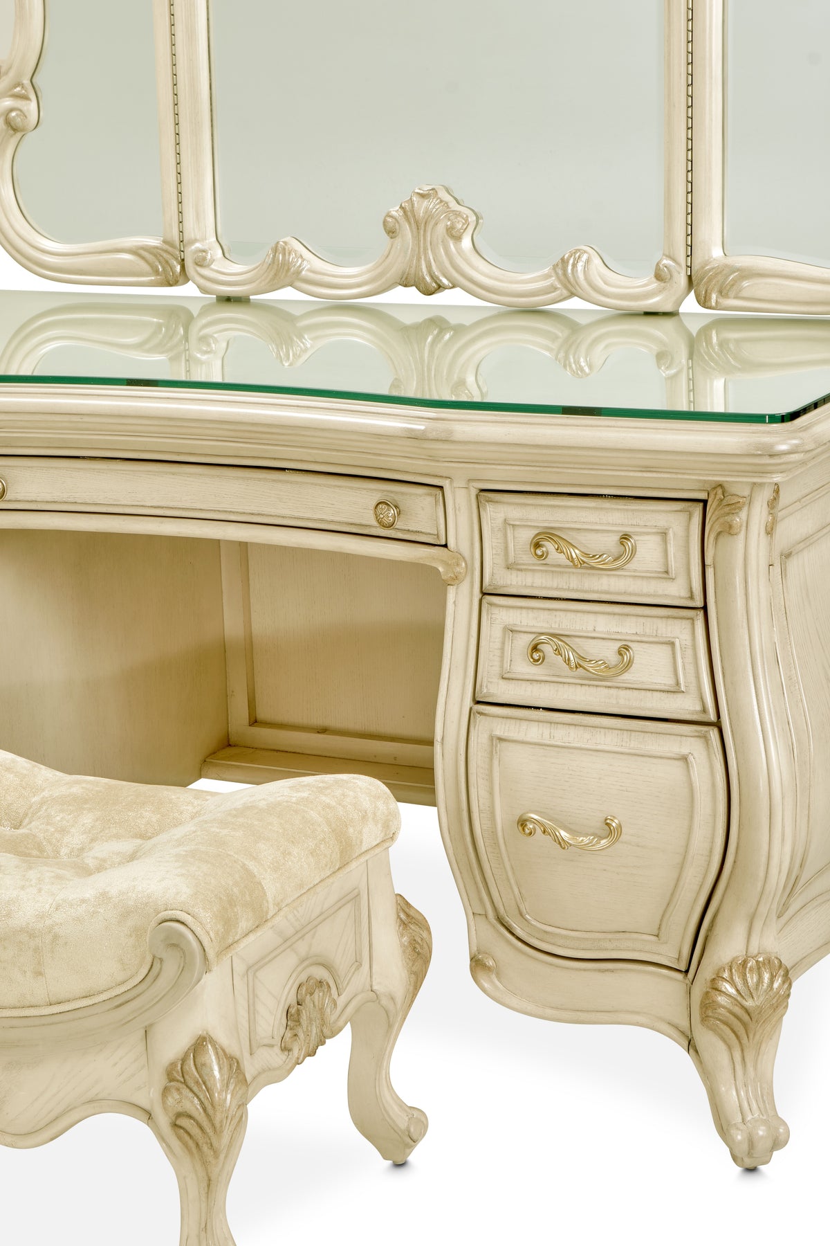 Platine de Royale Champagne Vanity Set with Mirror and Bench