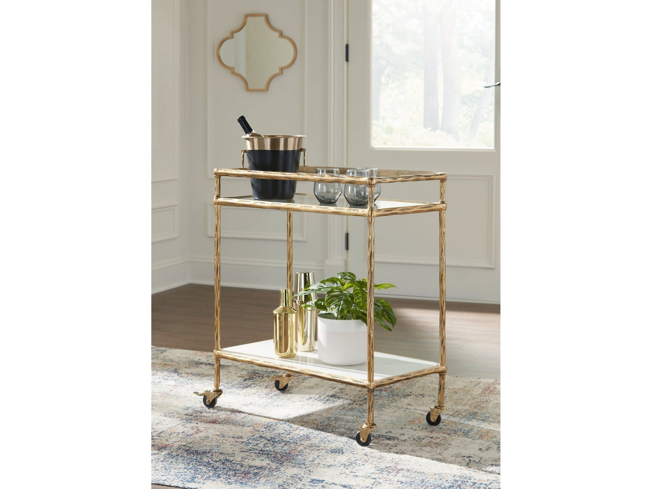 Plattfield Antique Gold Finish Bar Cart (Online Special Price) - Ornate Home