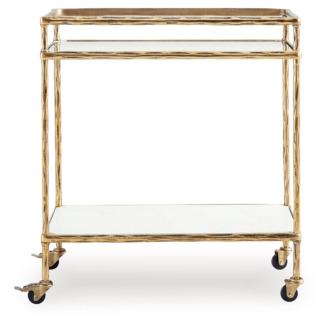 Plattfield Antique Gold Finish Bar Cart (Online Special Price) - Ornate Home