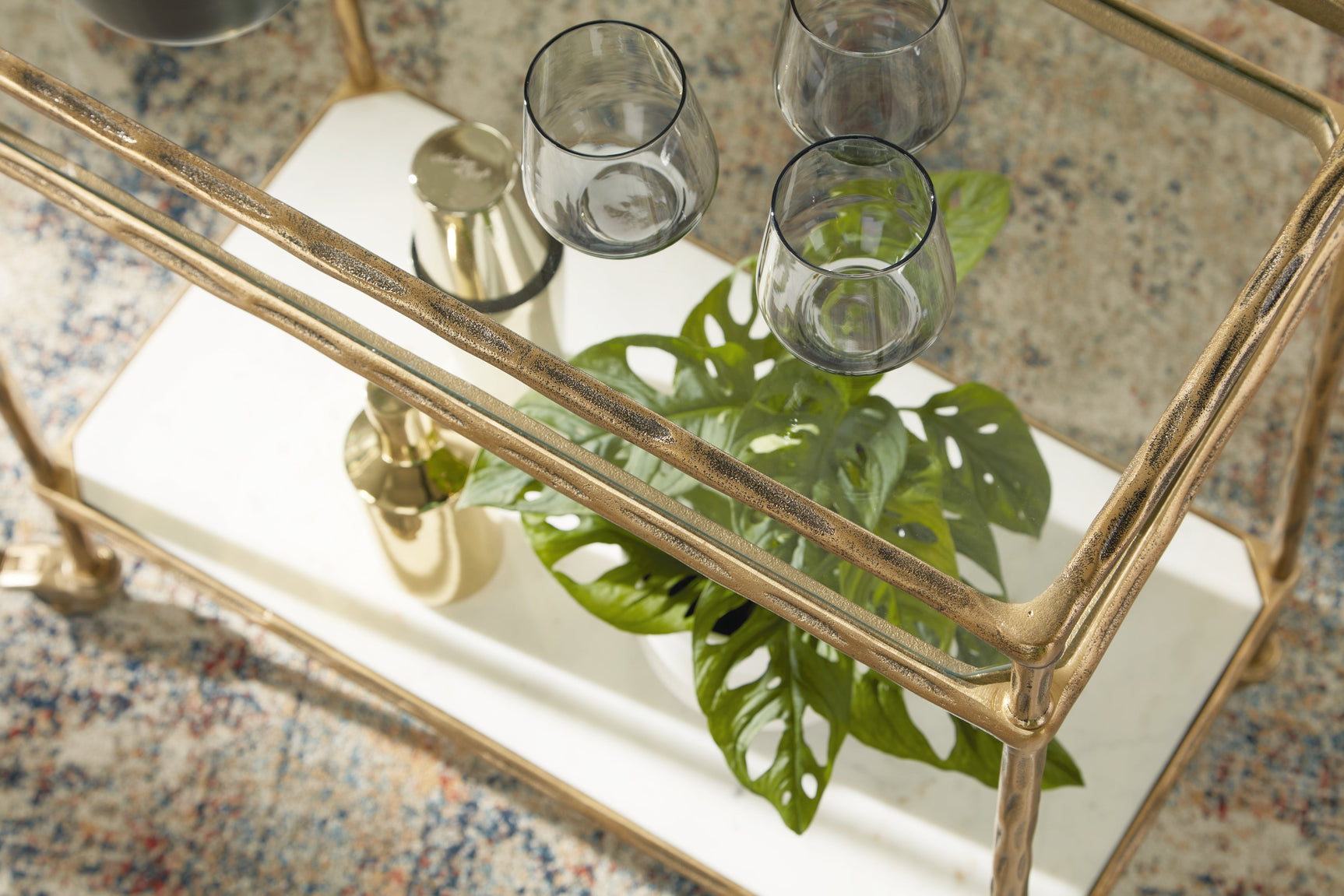 Plattfield Antique Gold Finish Bar Cart (Online Special Price) - Ornate Home
