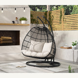 Playa Dark Grey/Olefin Beige Outdoor Double Swing Egg Chair - Ornate Home