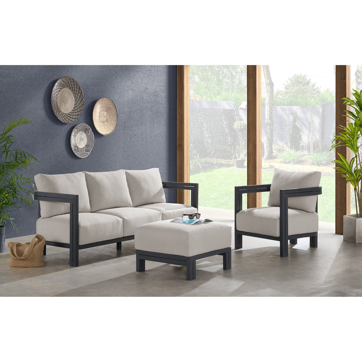 Playa Dark Grey/Olefin Beige Outdoor Ottoman - Ornate Home