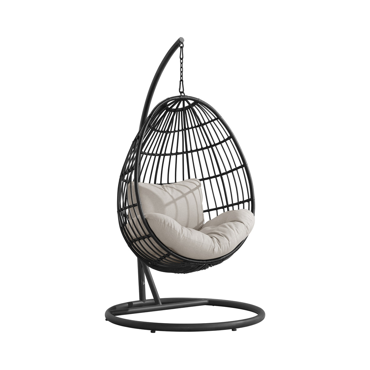 Playa Dark Grey/Olefin Beige Outdoor Swing Egg Chair with Base and Pillar - Ornate Home