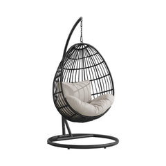 Playa Dark Grey/Olefin Beige Outdoor Swing Egg Chair with Base and Pillar - Ornate Home