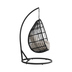 Playa Dark Grey/Olefin Beige Outdoor Swing Egg Chair with Base and Pillar - Ornate Home