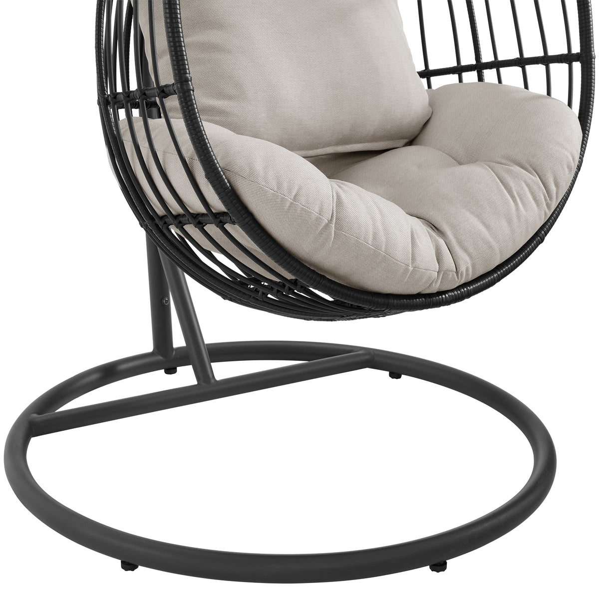 Playa Dark Grey/Olefin Beige Outdoor Swing Egg Chair with Base and Pillar - Ornate Home