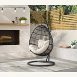 Playa Dark Grey/Olefin Beige Outdoor Swing Egg Chair with Base and Pillar - Ornate Home
